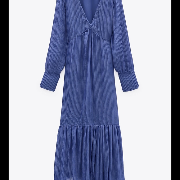 Zara Blue Pleated Maxi Dress - Picture 5 of 5